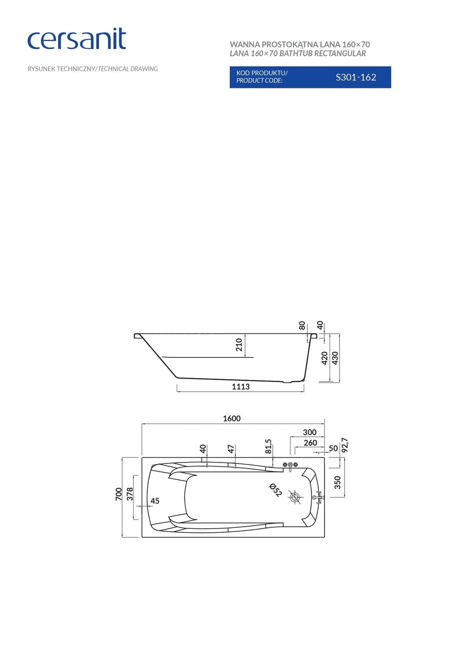 Ванна прямокутна Lana 160x70, Cersanit - Зображення 172721-4233b.jpg