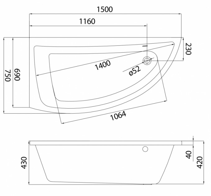 Ванна ассиметричная левая Nano 150x75, Cersanit - Зображення 172722-ed232.jpg