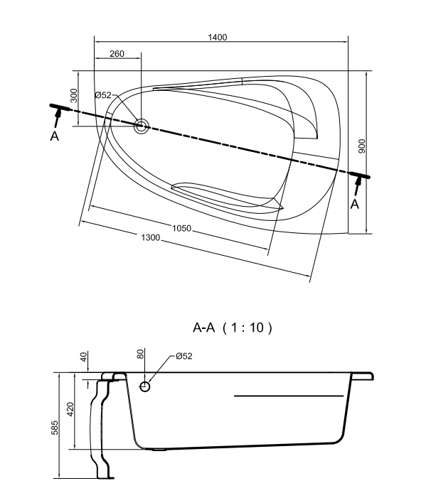 Ванна ассиметричная правая Joanna 140x90, Cersanit - Зображення 173741-1cf45.jpg