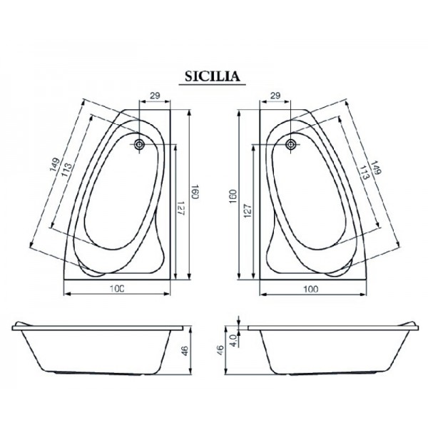Ванна асиметрична права Sicilia 160x100, Cersanit - Зображення 173742-a587b.jpg