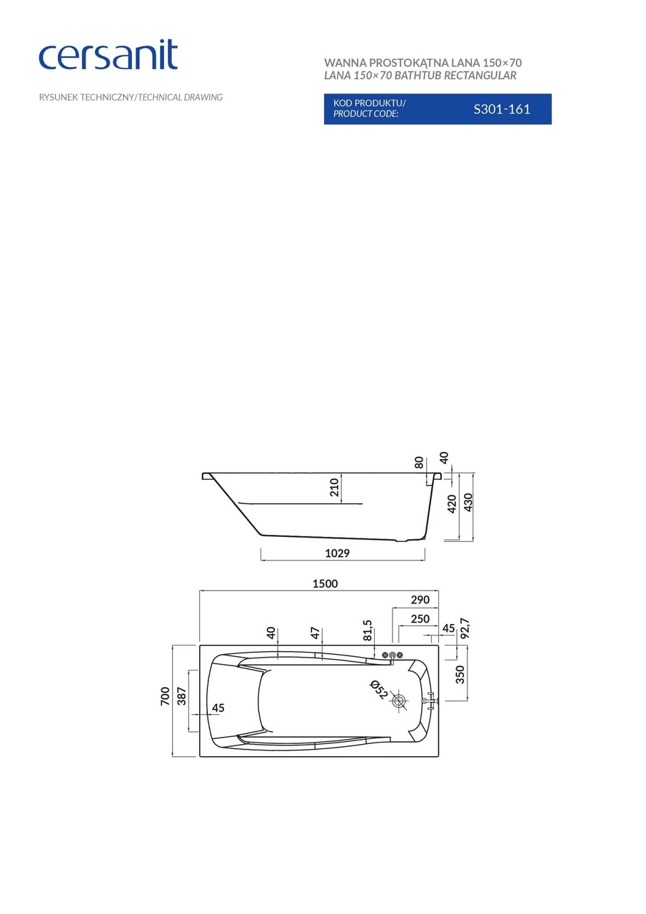 Ванна прямокутна Lana 150x70, Cersanit - Зображення 173749-f31d0.jpg
