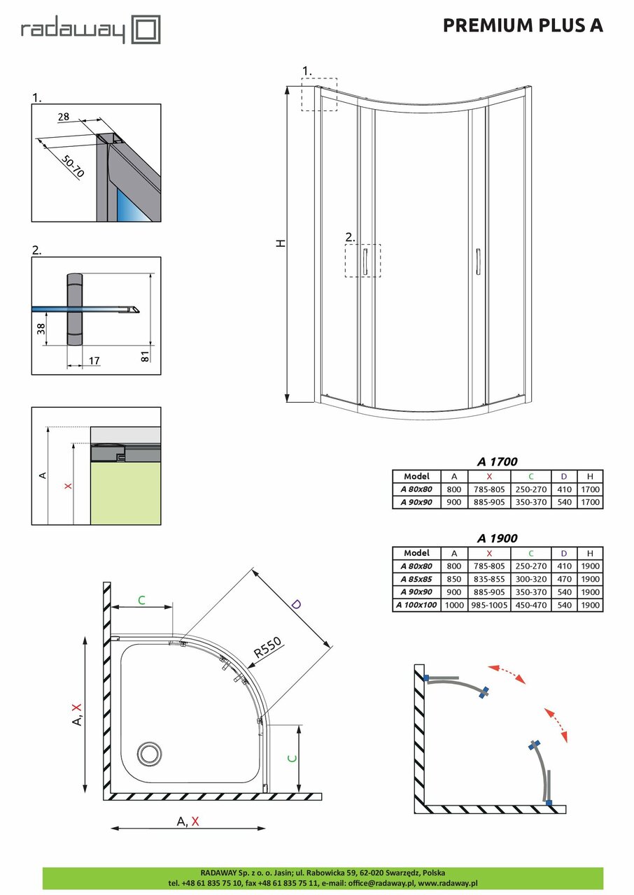 Душова кабіна напівкругла Premium Plus A 1900 90x90 RADAWAY - Зображення 173893-40c8b.jpg