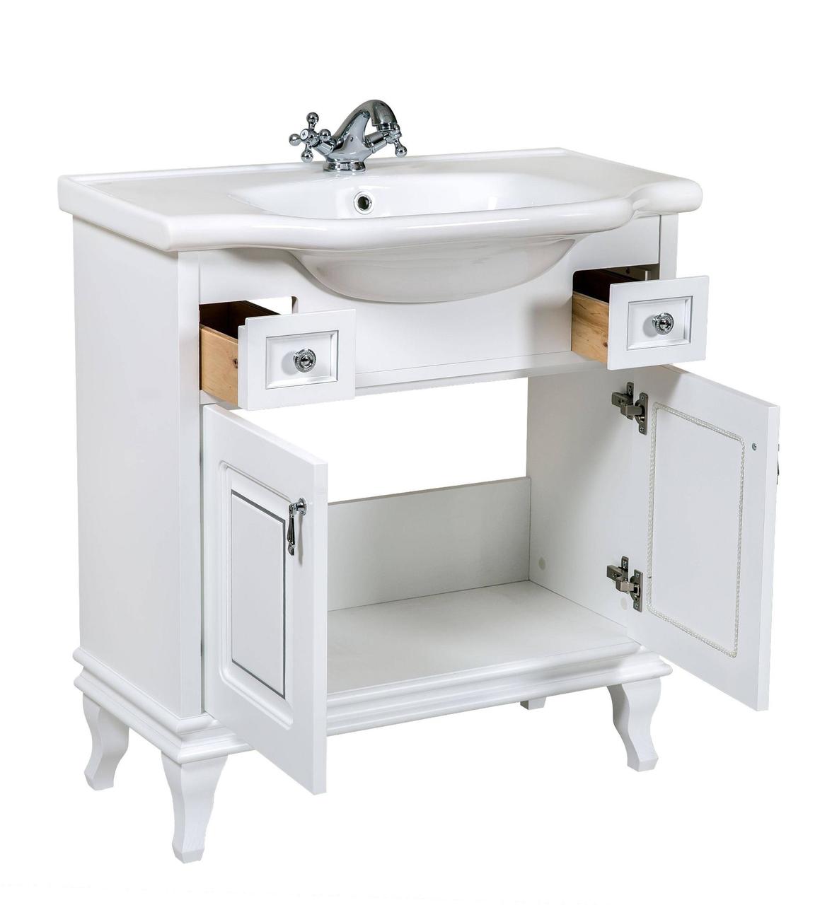 Шафка з умивальником Беатріче New Klasik Біла Патина Хром 80, Аква Родос - Зображення 174141-9b568.jpg