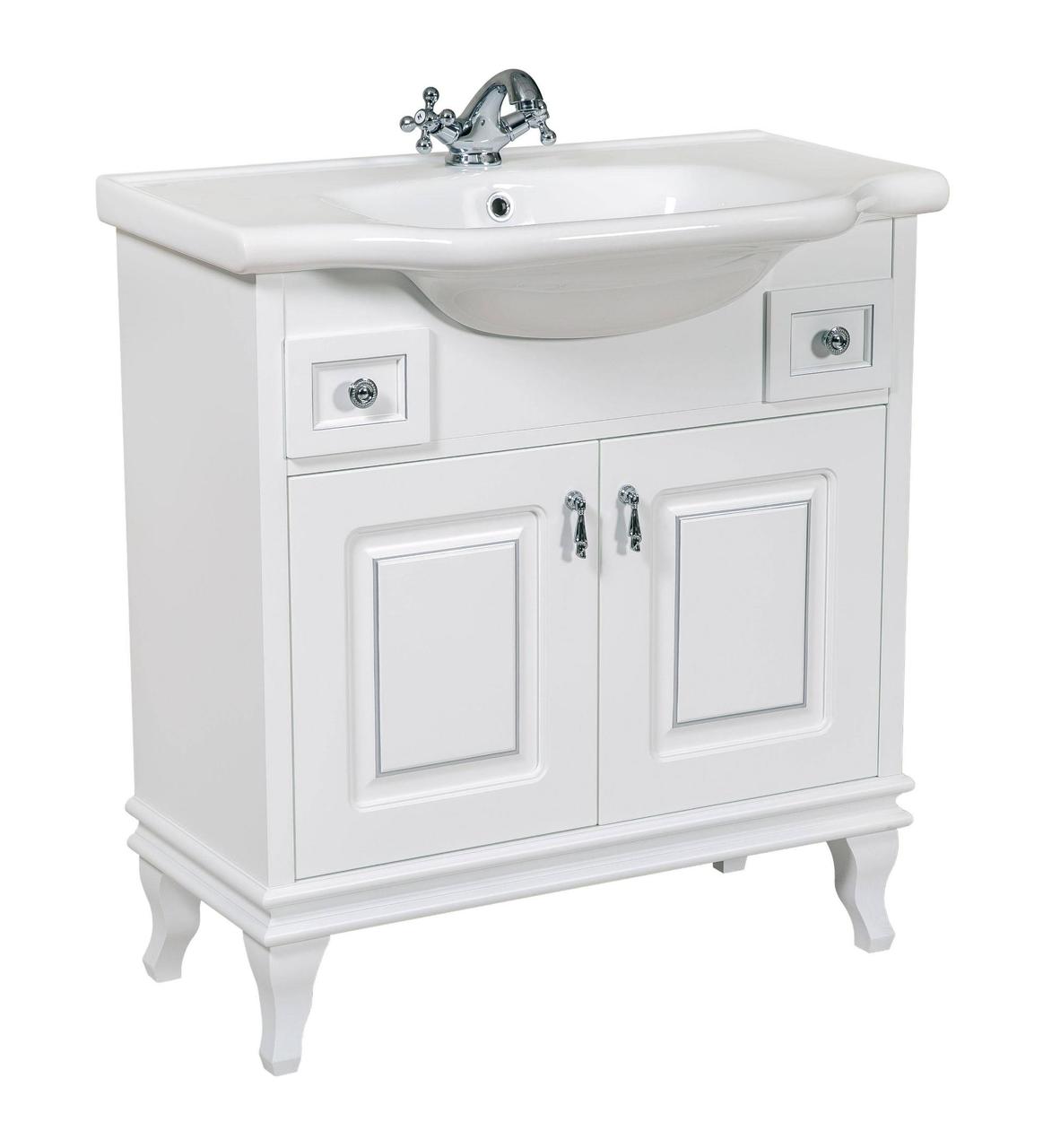 Шафка з умивальником Беатріче New Klasik Біла Патина Хром 80, Аква Родос - Зображення