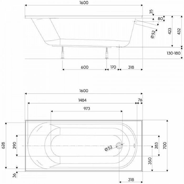 Ванна прямокутна Opal Plus 160x70, Kolo - Зображення 174832-60850.jpg