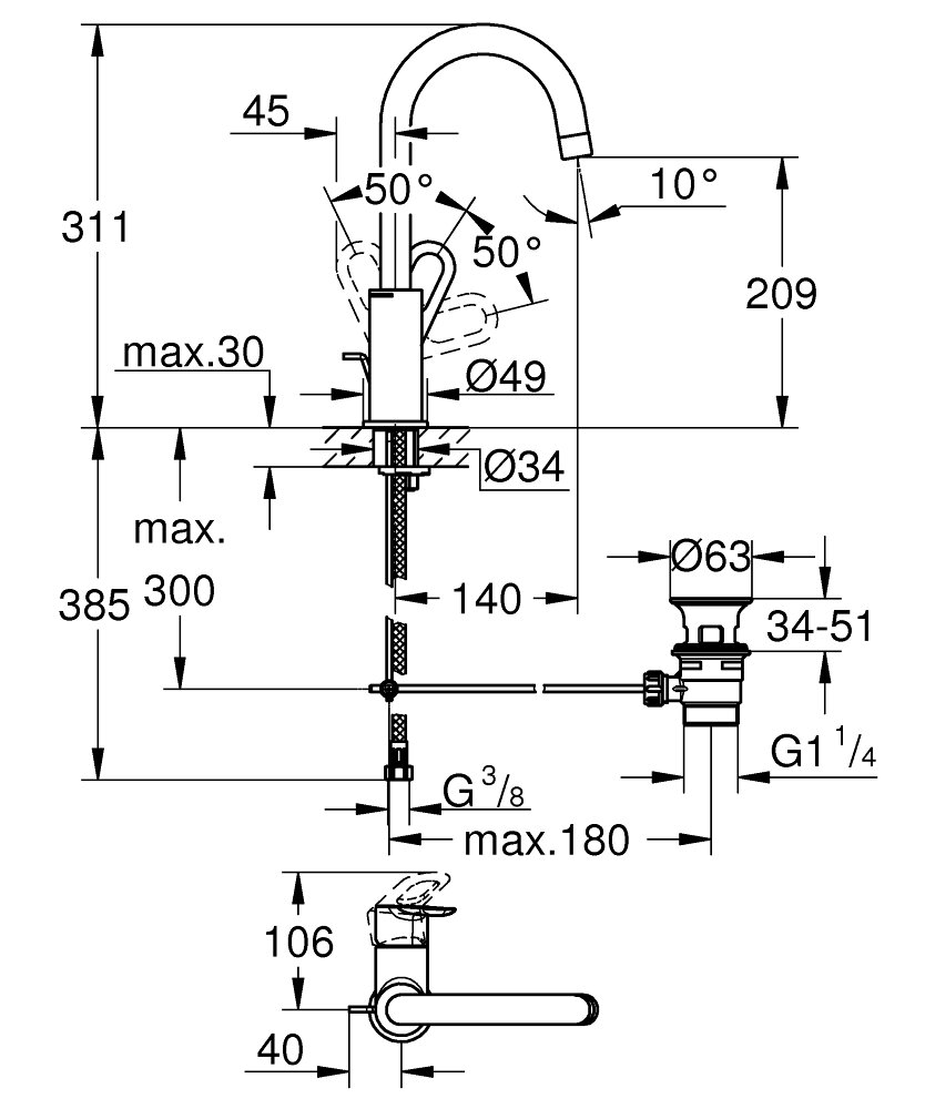 Змішувач для умивальника L-Size BauLoop (23763000), Grohe - Зображення 174903-daf2f.jpg