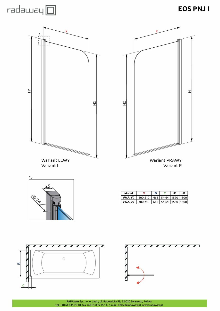 Шторка для ванни Eos PNJ I 50 L RADAWAY - Зображення 1749834-45a1e.jpg
