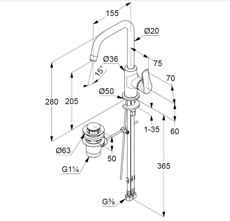 Змішувач для умивальника DN 15 Pure&Solid (340250575), Kludi - Зображення 1751864-2ca05.jpg