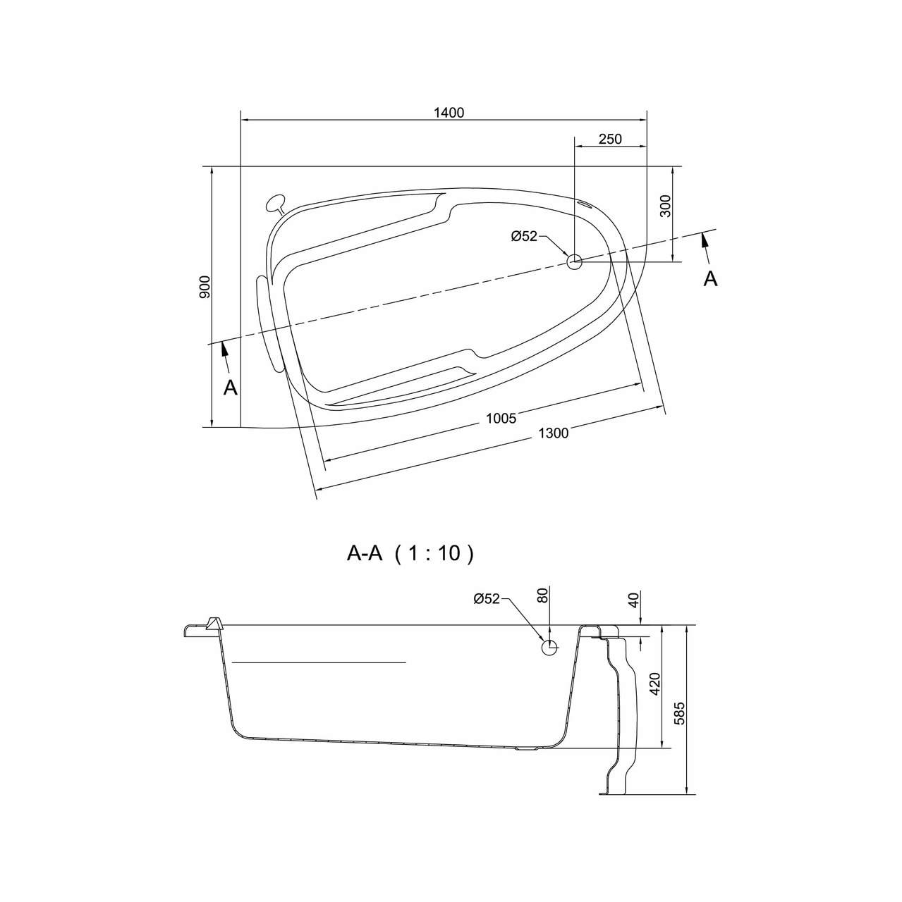 Ванна асиметрична ліва Joanna 140x90, Cersanit - Зображення 175429-f637c.jpg