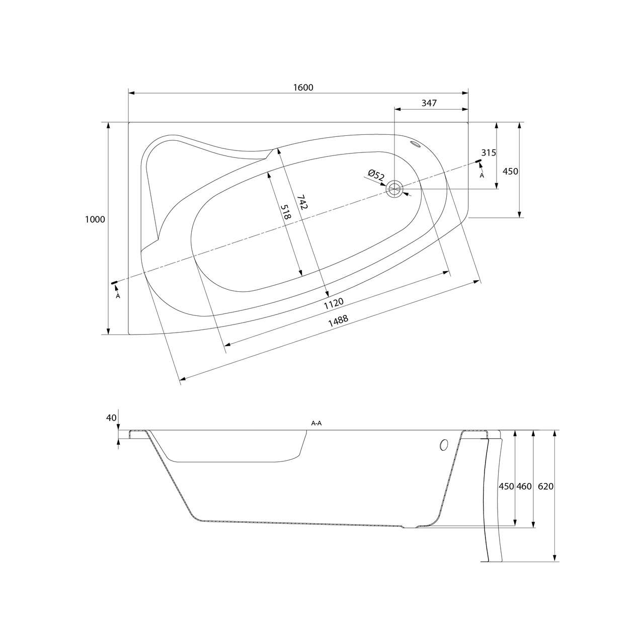 Ванна асиметрична ліва Sicilia 160x100, Cersanit - Зображення 175430-efeca.jpg