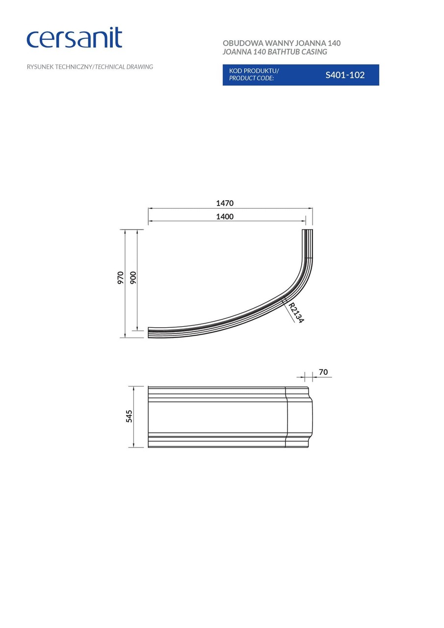 Панель для ванни універсальна Joanna New 140, Cersanit - Зображення 176143-0339e.jpg
