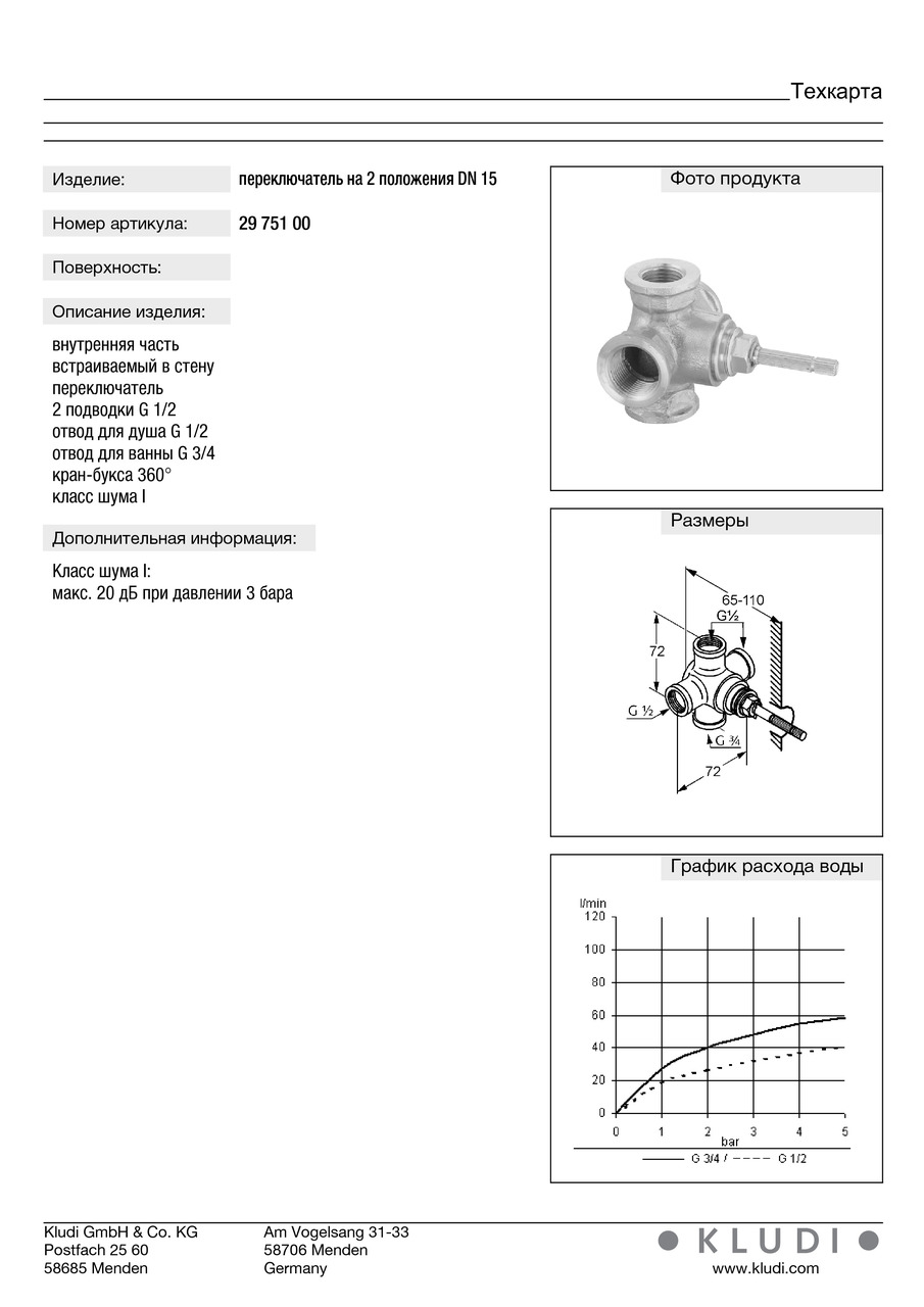 Вбудована частина перемикача DN 15 (2975100), Kludi - Зображення 176435-778cd.jpg
