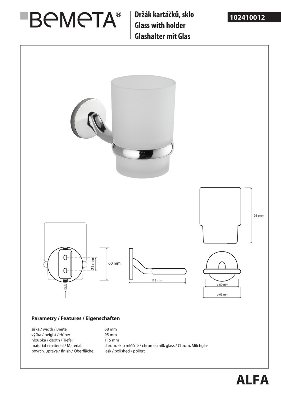 Стакан з тримачем Alfa (102410012), Bemeta - Зображення 177259-d2aec.jpg