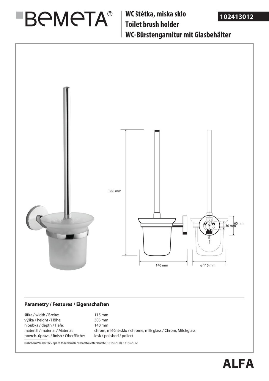 Туалетна щітка з тримачем Alfa (102413012), Bemeta - Зображення 177262-dba6b.jpg