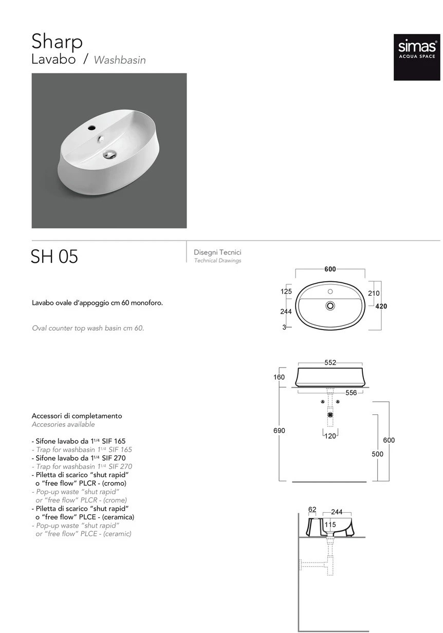 Умивальник Sharp SH 05 Cemento matt SIMAS - Зображення 177402-8a56c.jpg