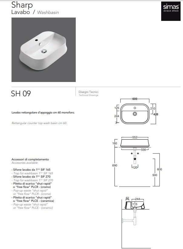Умивальник Sharp SH 09 White Glossy SIMAS - Зображення 177404-7b226.jpg