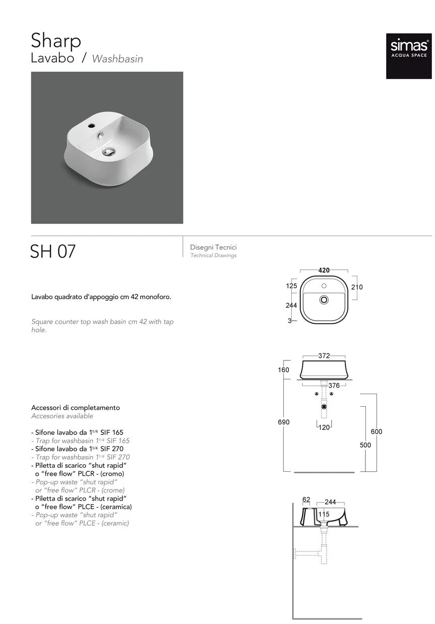 Умывальник Sharp SH 07 Mirto matte SIMAS - Зображення 177410-96d0a.jpg