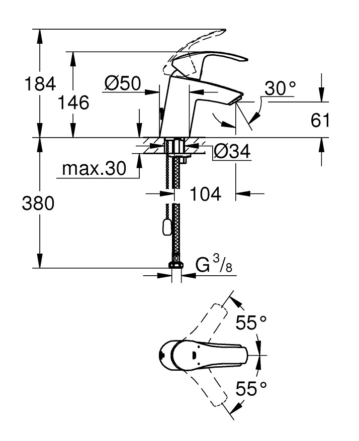 Змішувач для умивальника S-Size Eurosmart 33188002 Grohe - Зображення 1774644-b40f6.jpg