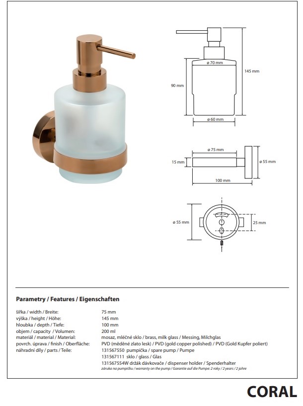 Дозатор для рідкого мила Coral 158109102 Bemeta - Зображення 178746731-0e890.jpg