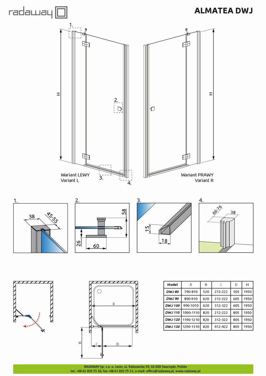 Душевые двери Almatea DWJ 90 R 31102-01-08N RADAWAY - Зображення 179325-2fe84.jpg