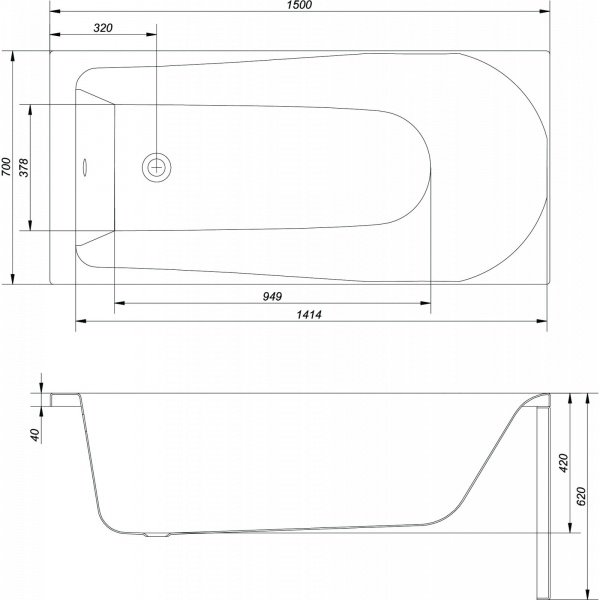 Ванна прямокутна Korat 150x70, Cersanit - Зображення 179420-b4957.jpg