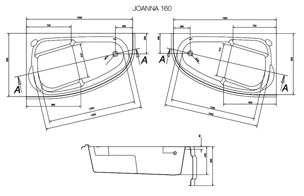 Ванна асиметрична права Joanna 160x95, Cersanit - Зображення 179433-f9ae2.jpg