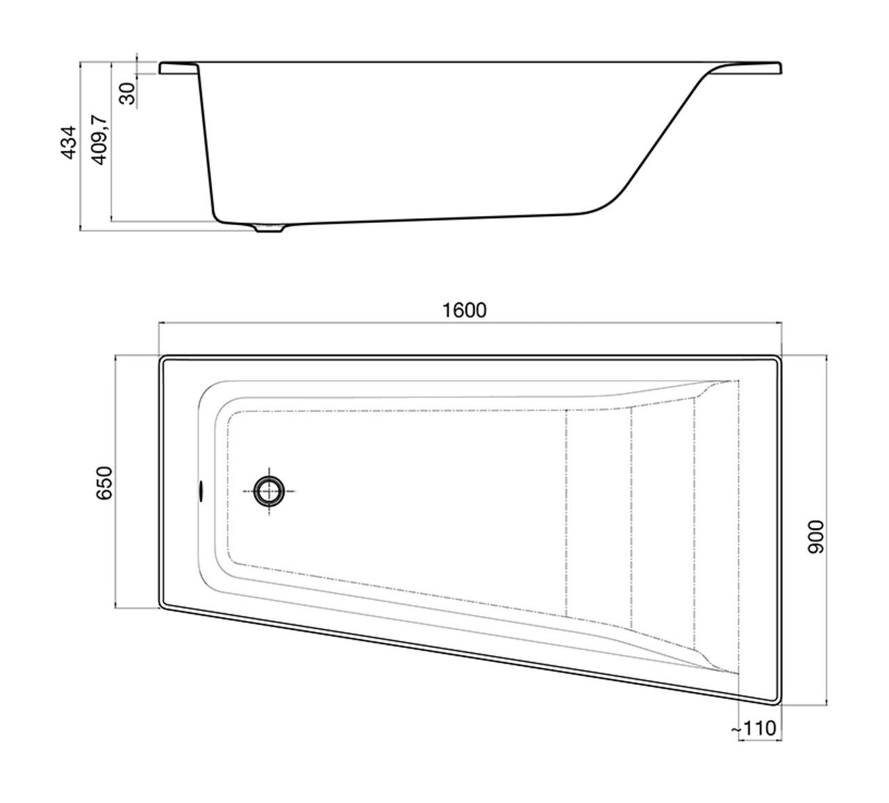Ванна асиметрична права Easy 160x90, Roca - Зображення 179464-ac1df.jpg