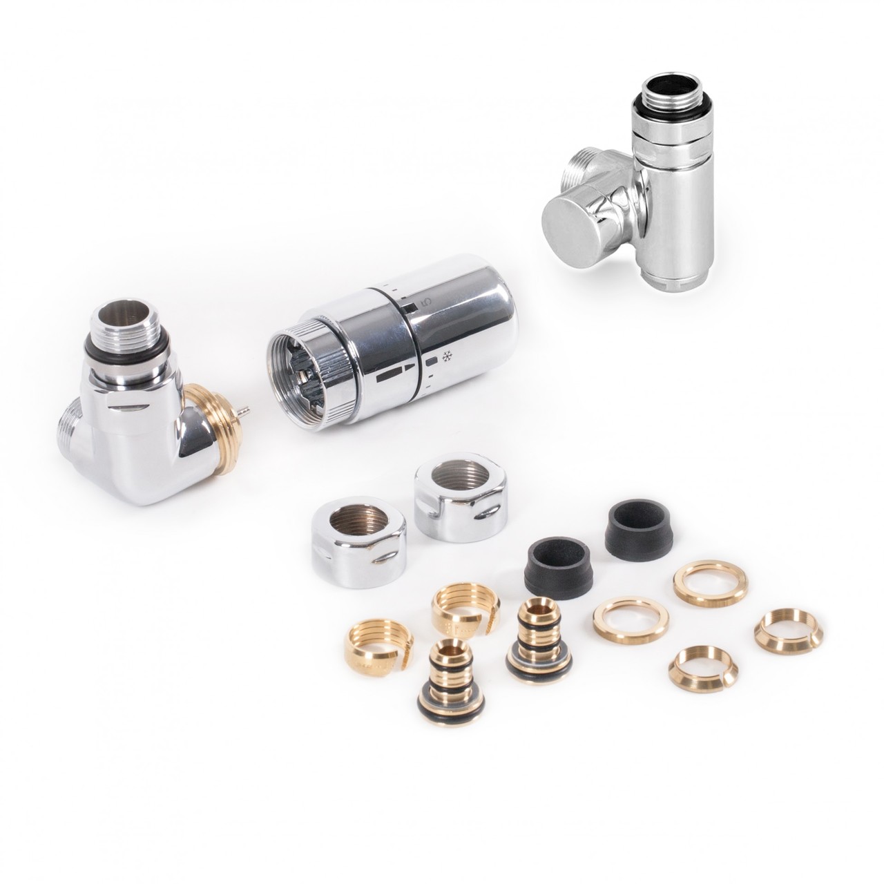 Набір вентилів термостатичний трьохосьовий з трійником лівий хром Terma - Зображення