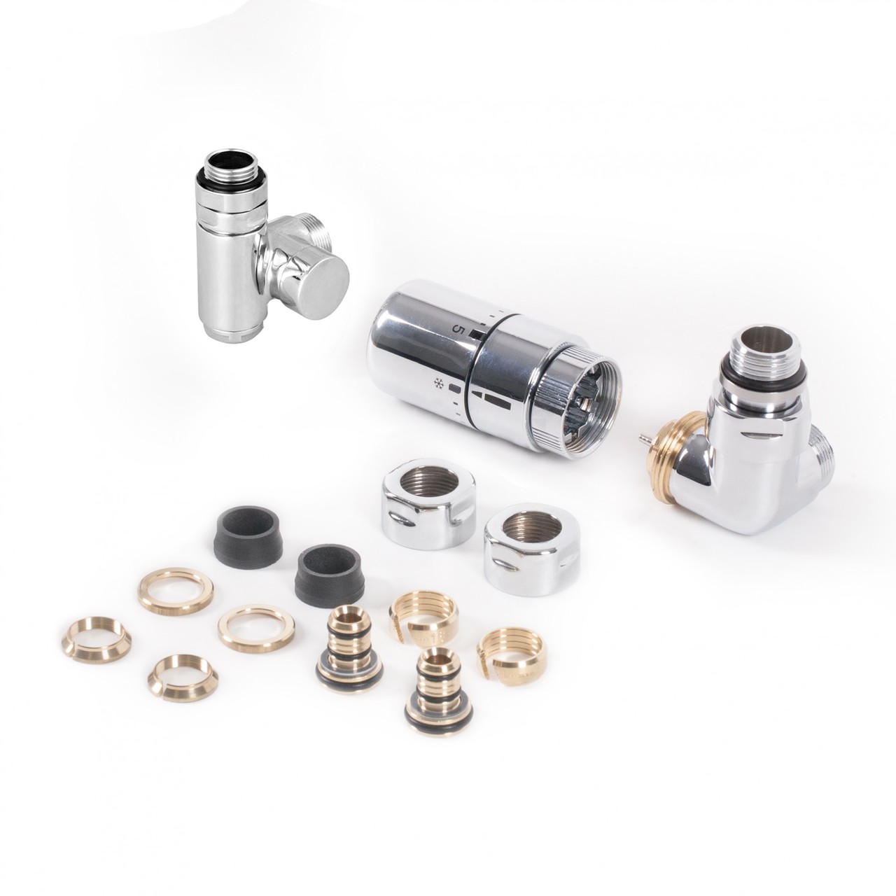 Набір вентилів термостатичний трьохосьовий з трійником правий хром Terma - Зображення