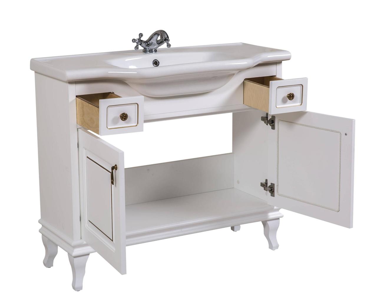 Шафка з умивальником Беатріче New Klasik Біла Патина Золото 100, Аква Родос - Зображення 181367-3bec0.jpg