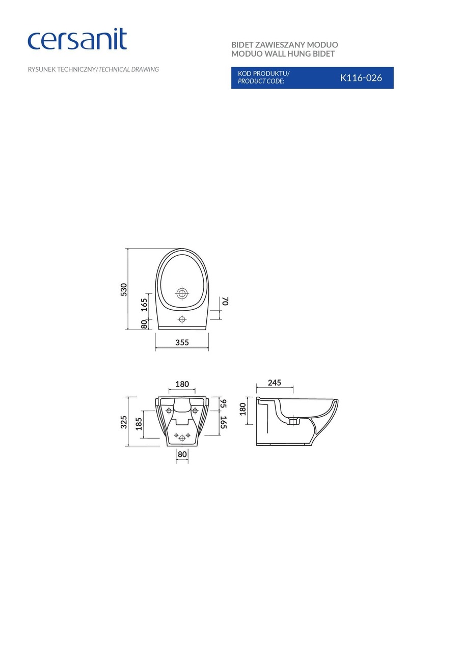 Біде підвісне Moduo Cersanit - Зображення 1815709-d2176.jpg