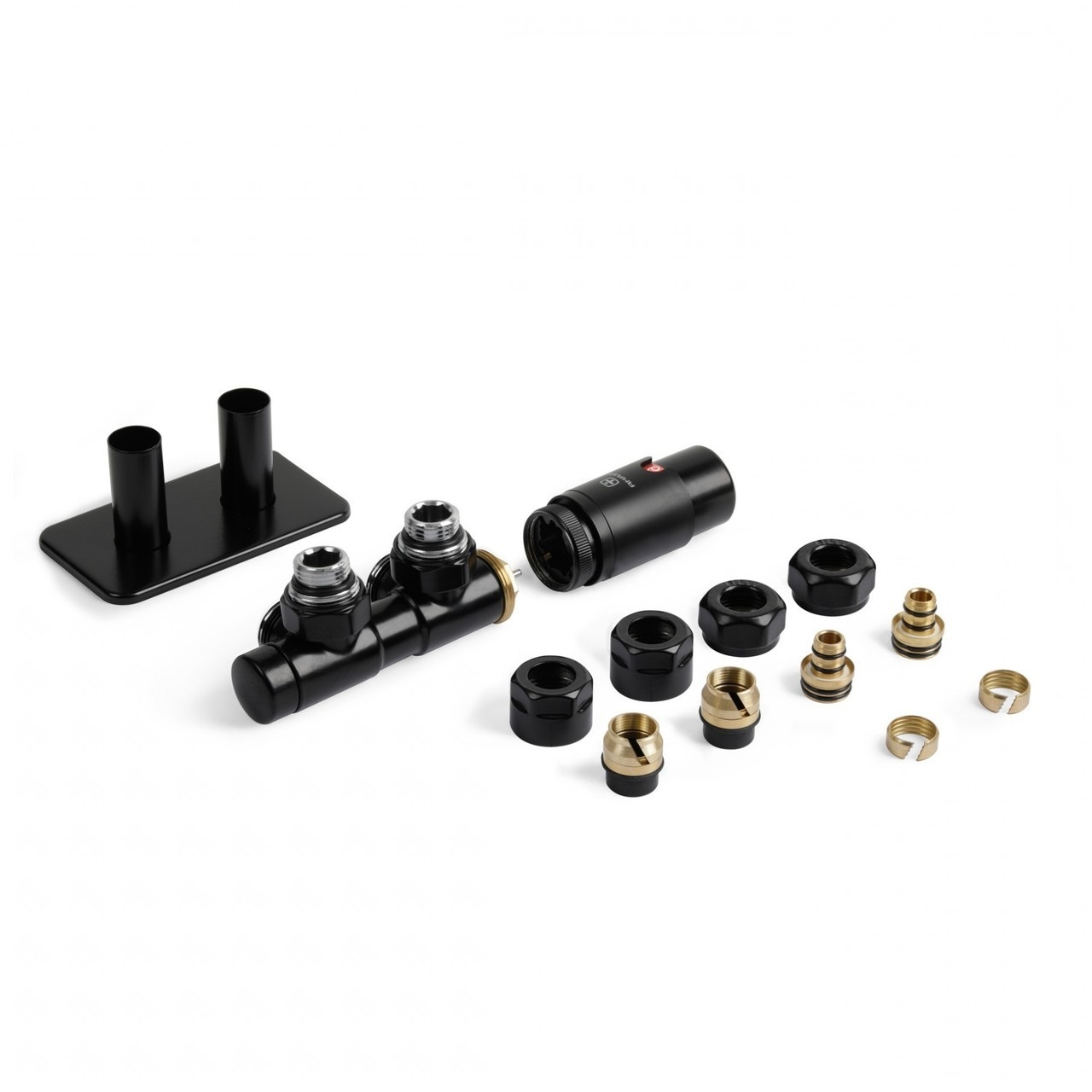 Набір вентилів інтегрований термостатичний лівий чорний мат Twins All in One Terma - Зображення