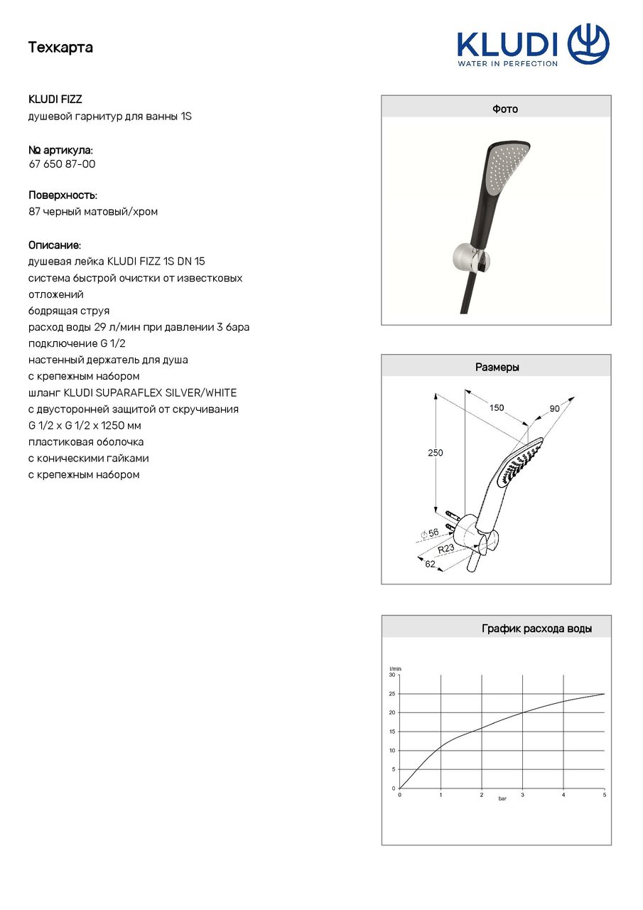 Душовий набір 1S Fizz (6765087-00) чорний, Kludi - Зображення 1819825-5ee6d.jpg