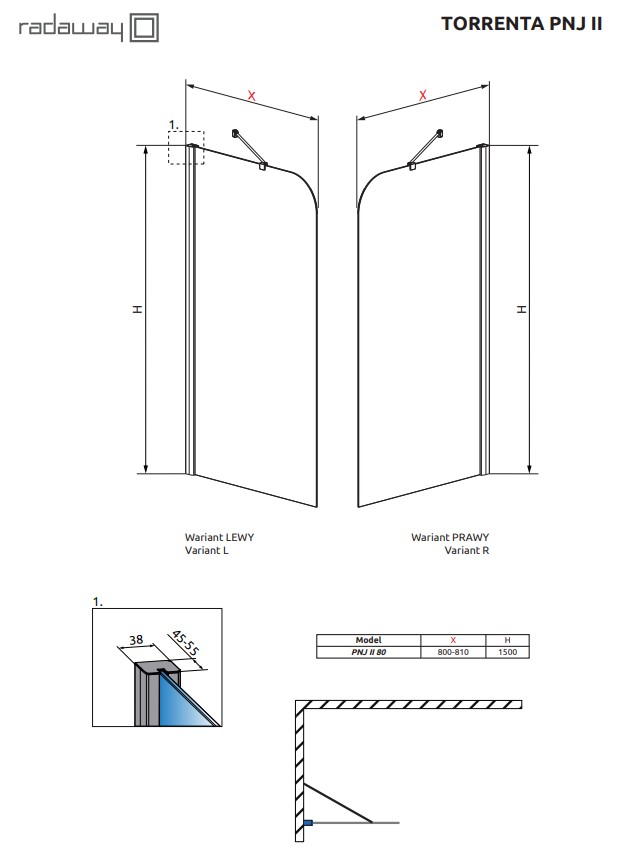 Шторка для ванни одноелементна Torrenta PNJ II 80 R RADAWAY - Зображення 182111-807da.jpg