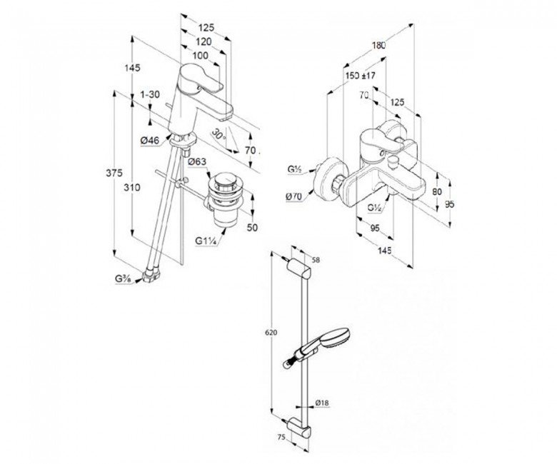 Набір змішувачів 3 в 1 Pure&Easy (376850565), Kludi - Зображення 1822585-fc35b.jpg
