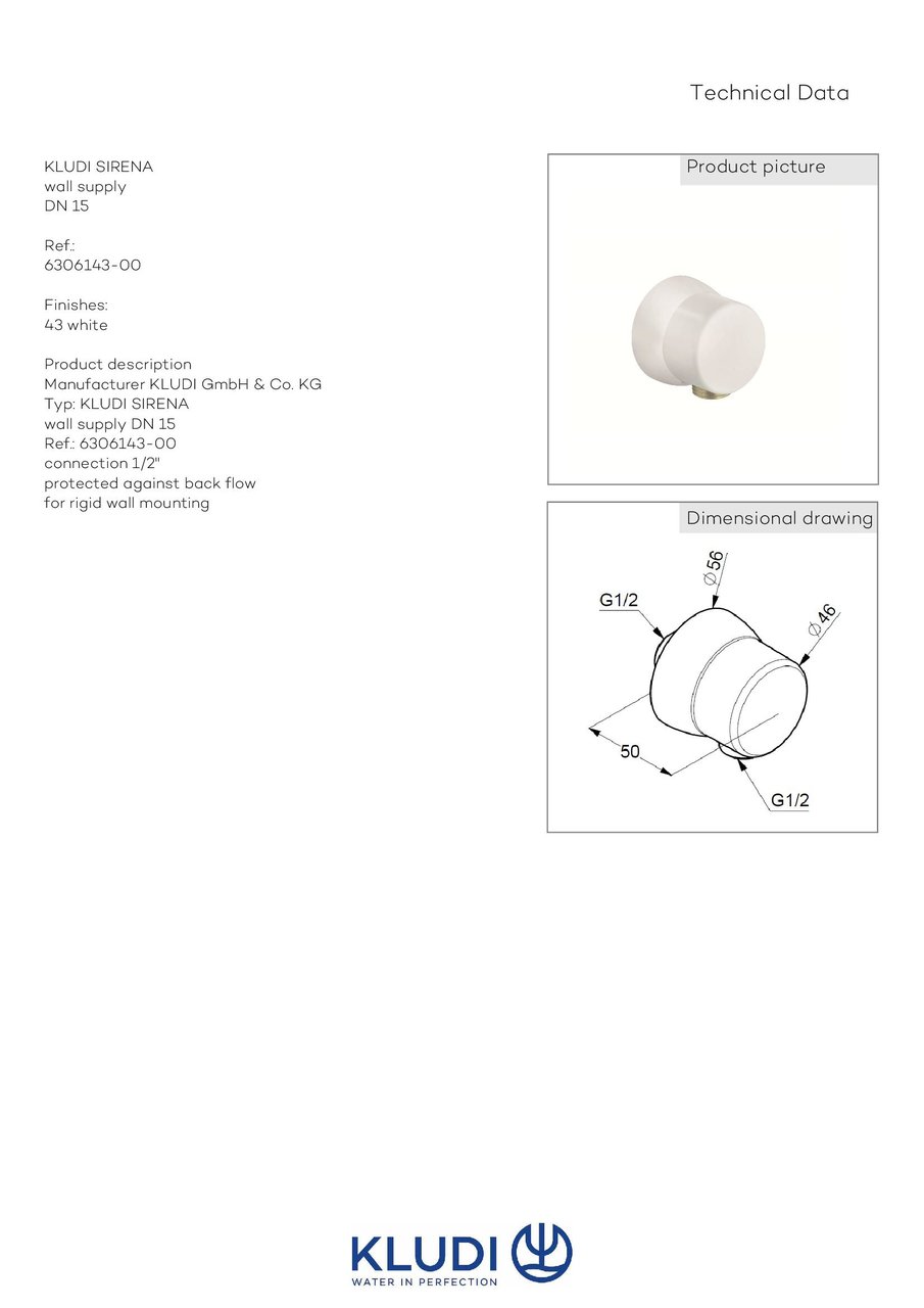 Подключение душевого шланга DN 15 Sirena (6306143-00), белый Kludi - Зображення 182269-7c692.jpg
