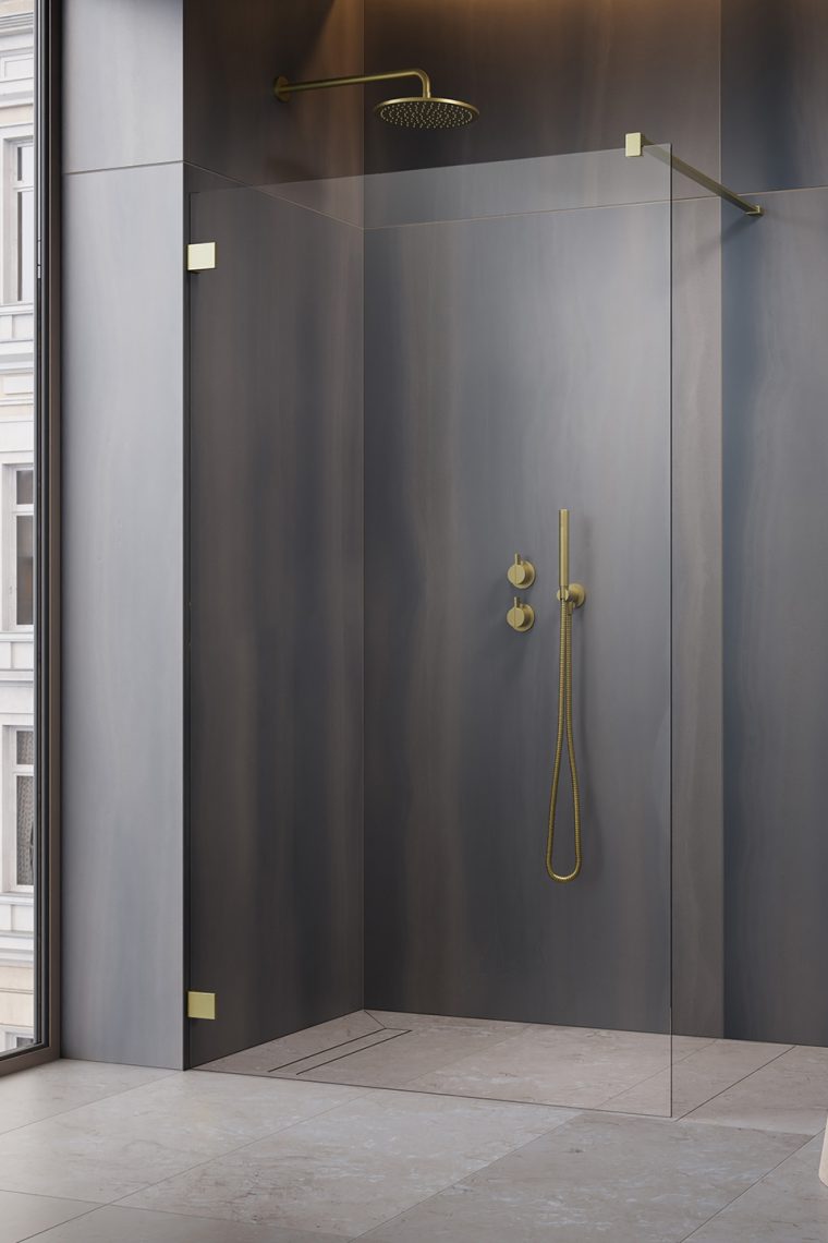 Душова стінка Essenza Pro Brushed Gold Walk-in 110x200 RADAWAY - Зображення