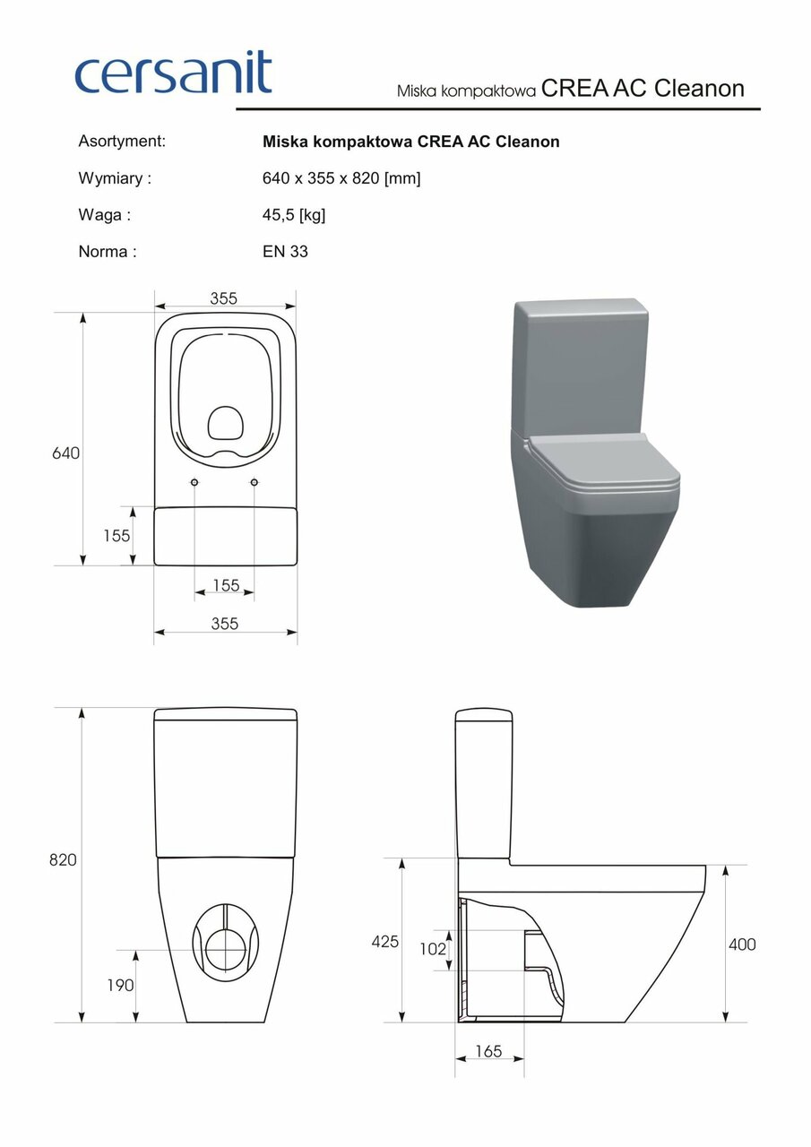 Бачок для унитаза Crea 011 (CCTZ1008107305) Cersanit - Зображення 1837033-1bc68.jpg