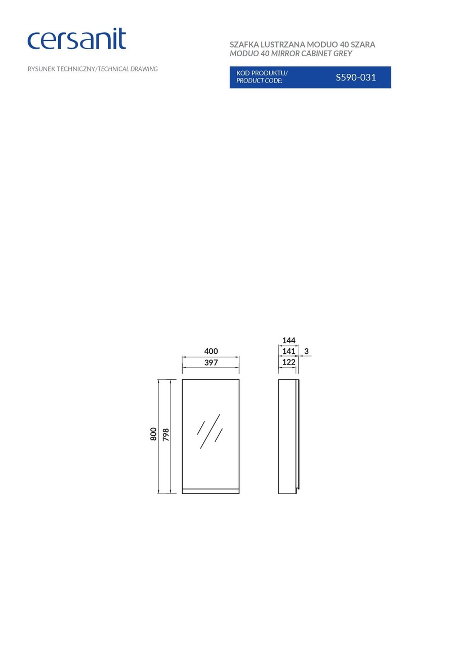 Шафка - дзеркало Moduo 40 сіра Cersanit - Зображення 1837053-582a1.jpg