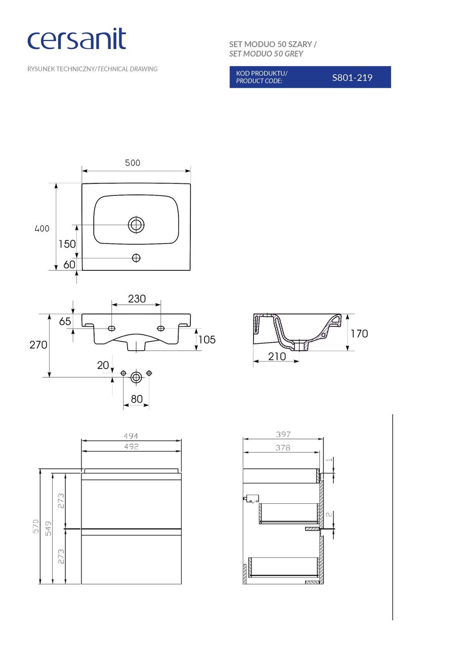 Сет B11 Moduo 50 сірий Cersanit - Зображення 1837058-366ab.jpg