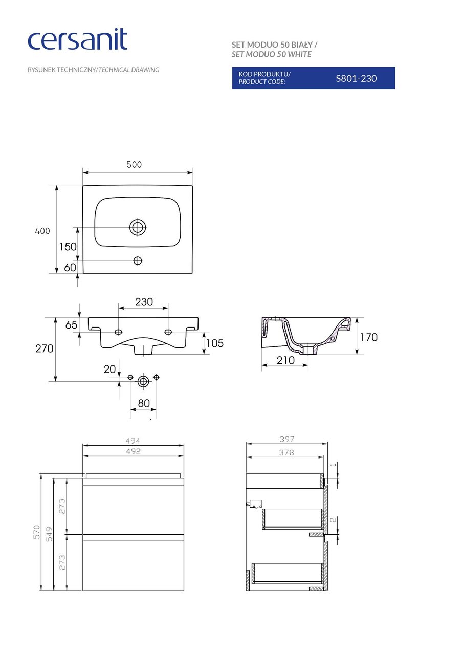 Сет B10 Moduo 50 білий Cersanit - Зображення 1837063-c9971.jpg