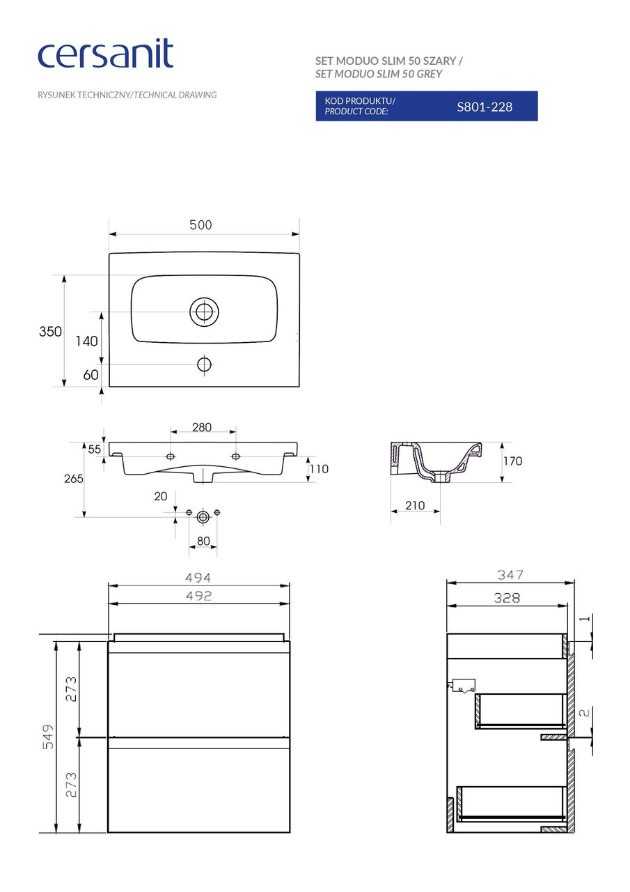 Сет B03 Moduo Slim 50 серый Cersanit - Зображення 1837073-d7f46.jpg
