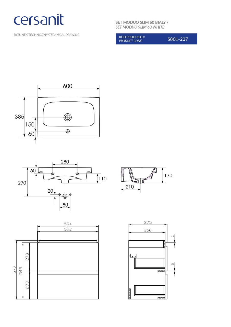 Сет B04 Moduo Slim 60 білий Cersanit - Зображення 1837078-cedc6.jpg