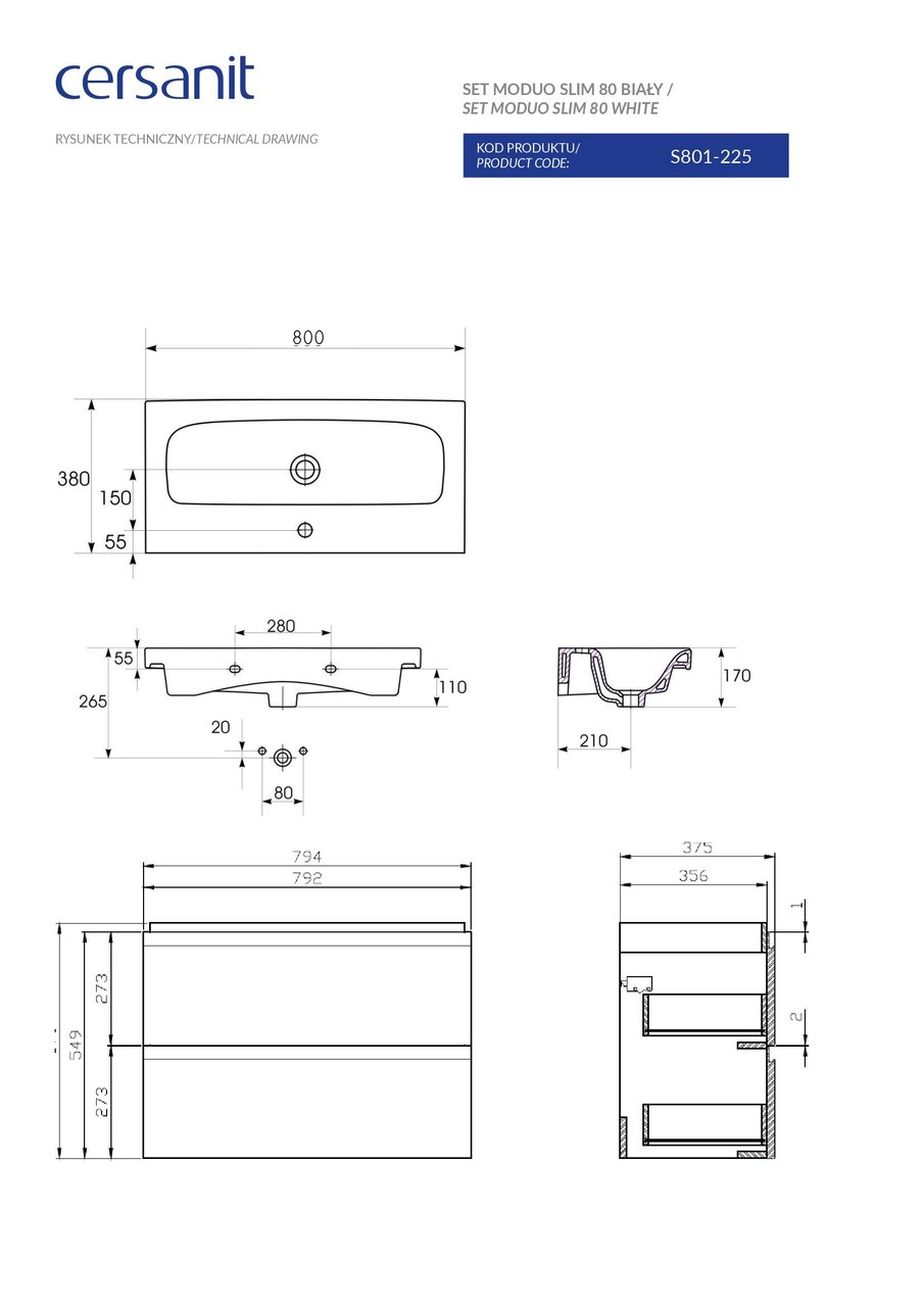 Сет B06 Moduo Slim 80 білий Cersanit - Зображення 1837083-e74a9.jpg
