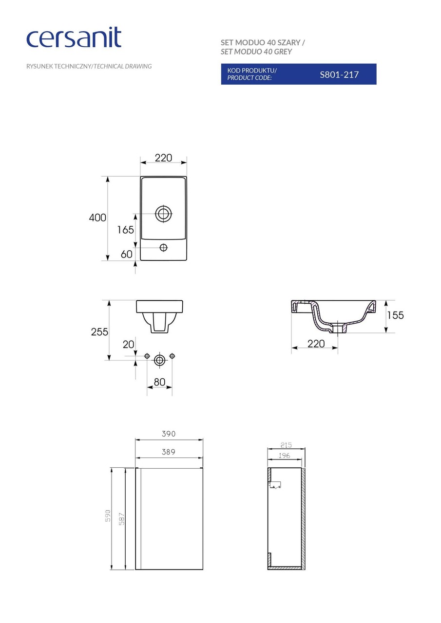Сет B09 Moduo 40 серый Cersanit - Зображення 1837108-f796d.jpg