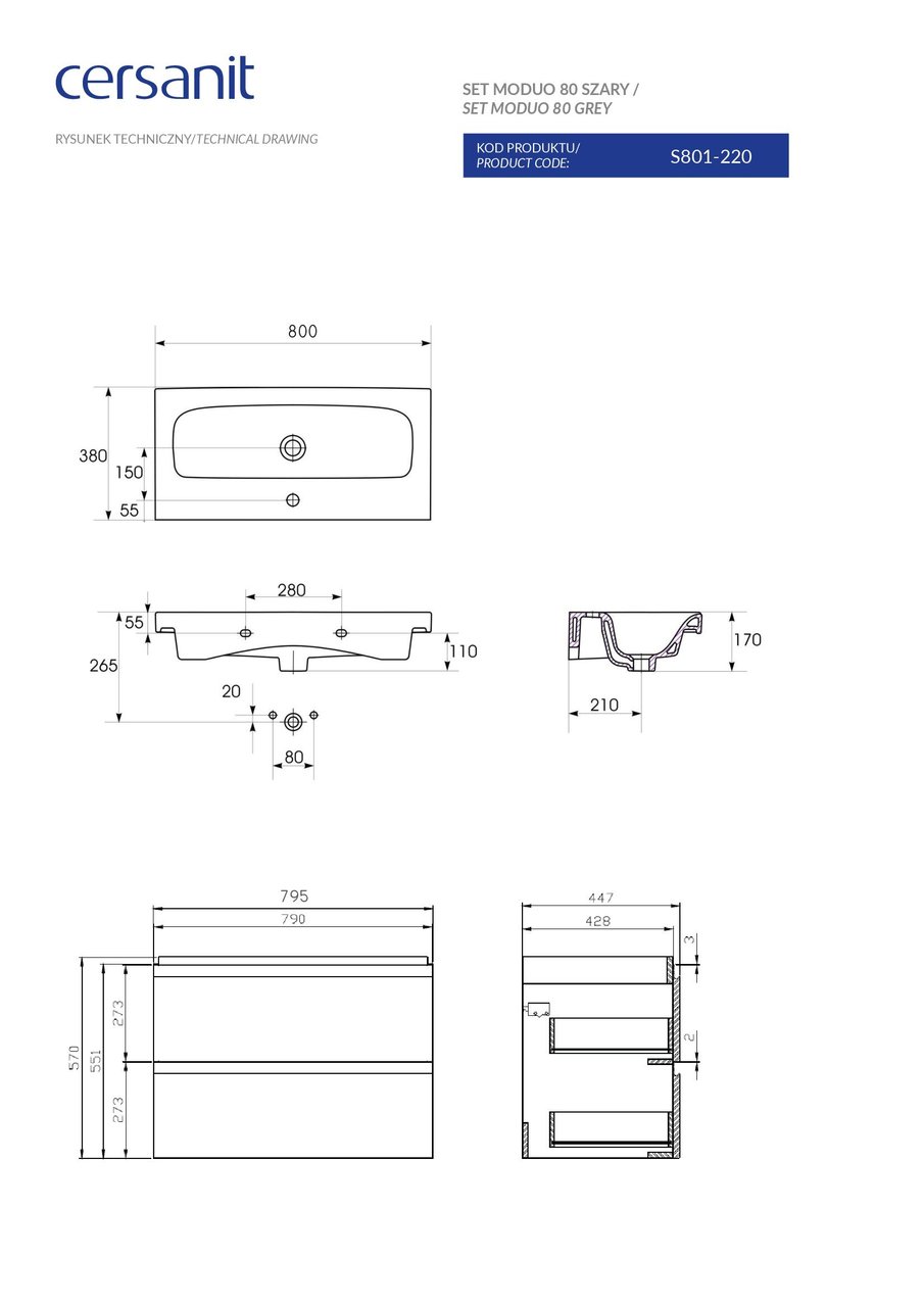 Сет B15 Moduo 80 серый Cersanit - Зображення 1837118-afd17.jpg