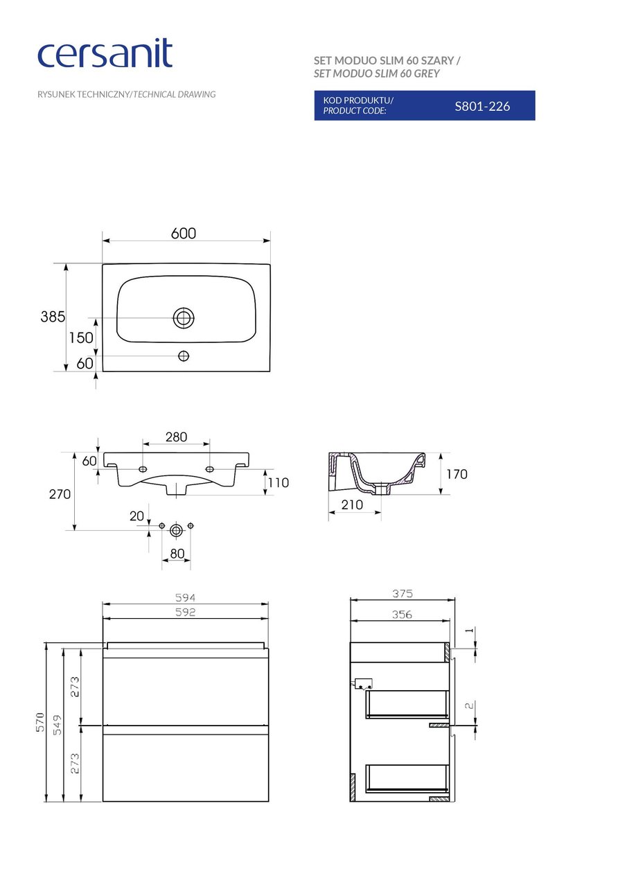 Сет B05 Moduo Slim 60 сірий Cersanit - Зображення 1837123-0e474.jpg