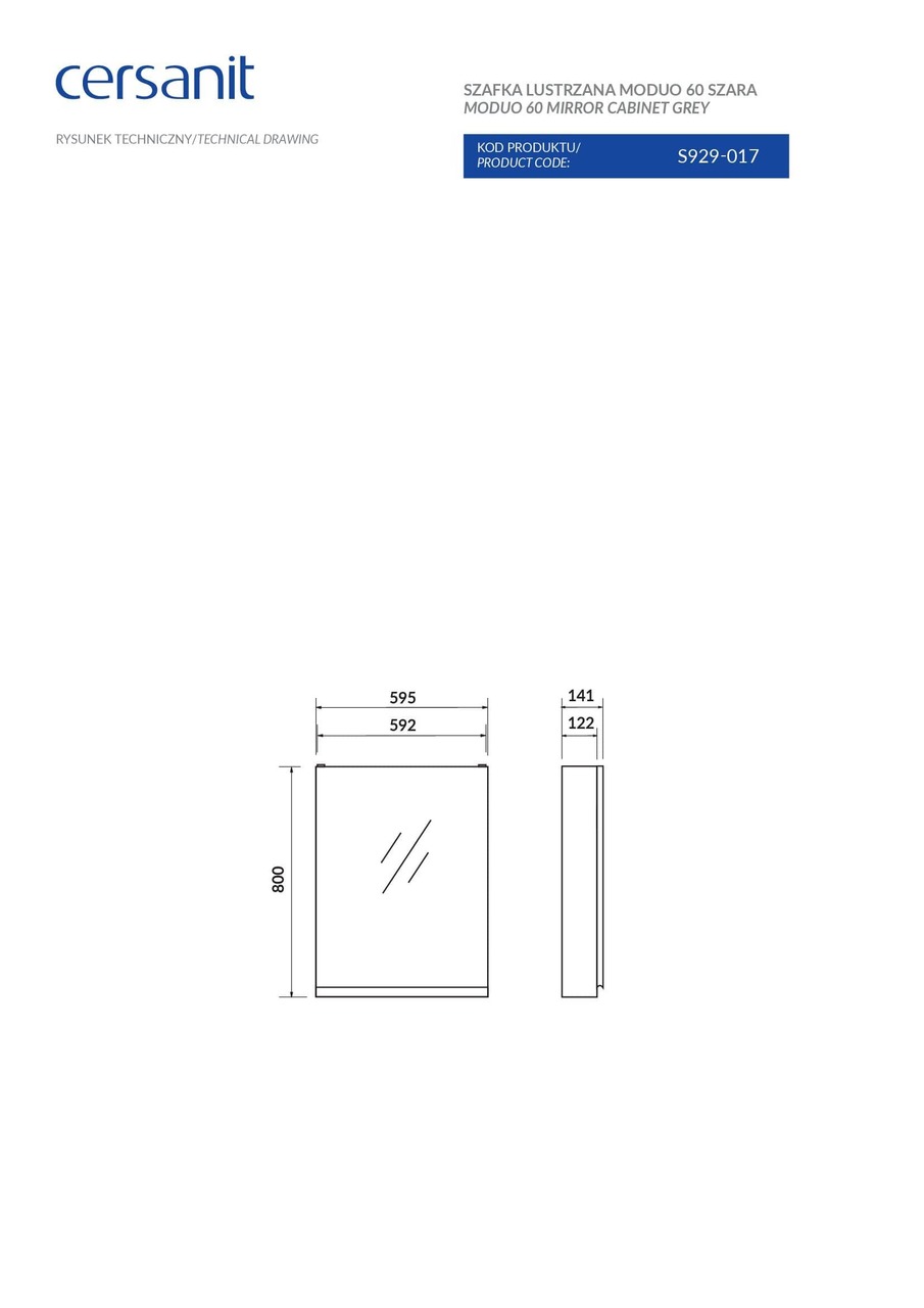 Шафка - дзеркало Moduo 60 сіра Cersanit - Зображення 1837138-44e8b.jpg