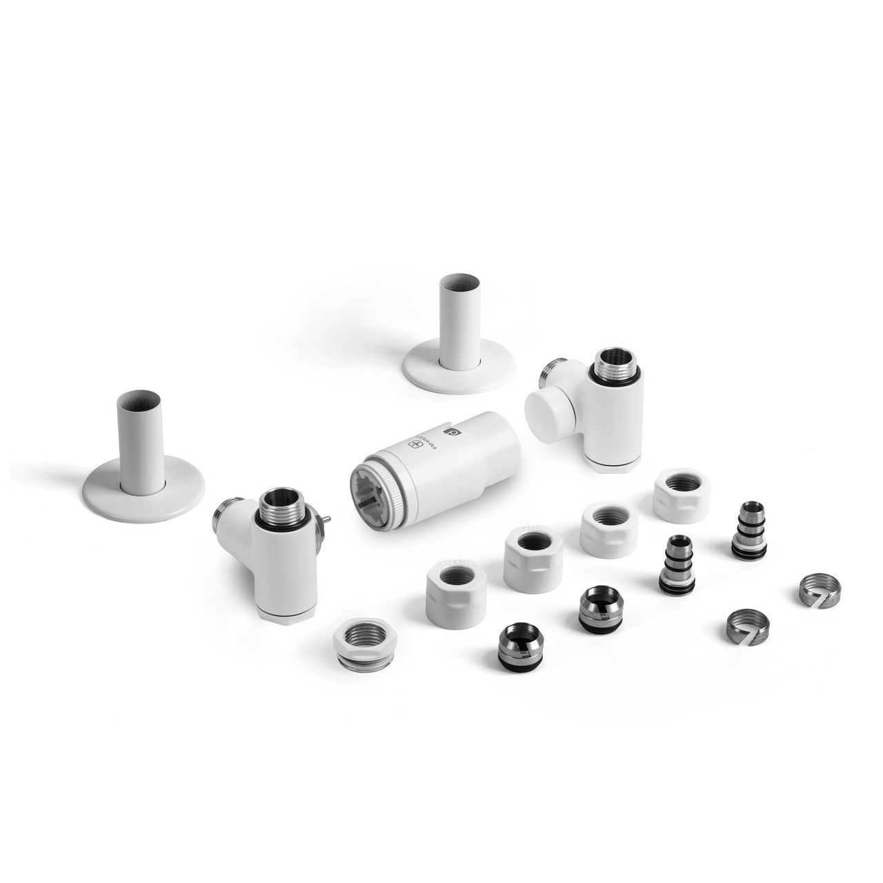 Набір вентилів трьохосьовий термостатичний лівий білий мат Integra All in One Terma - Зображення