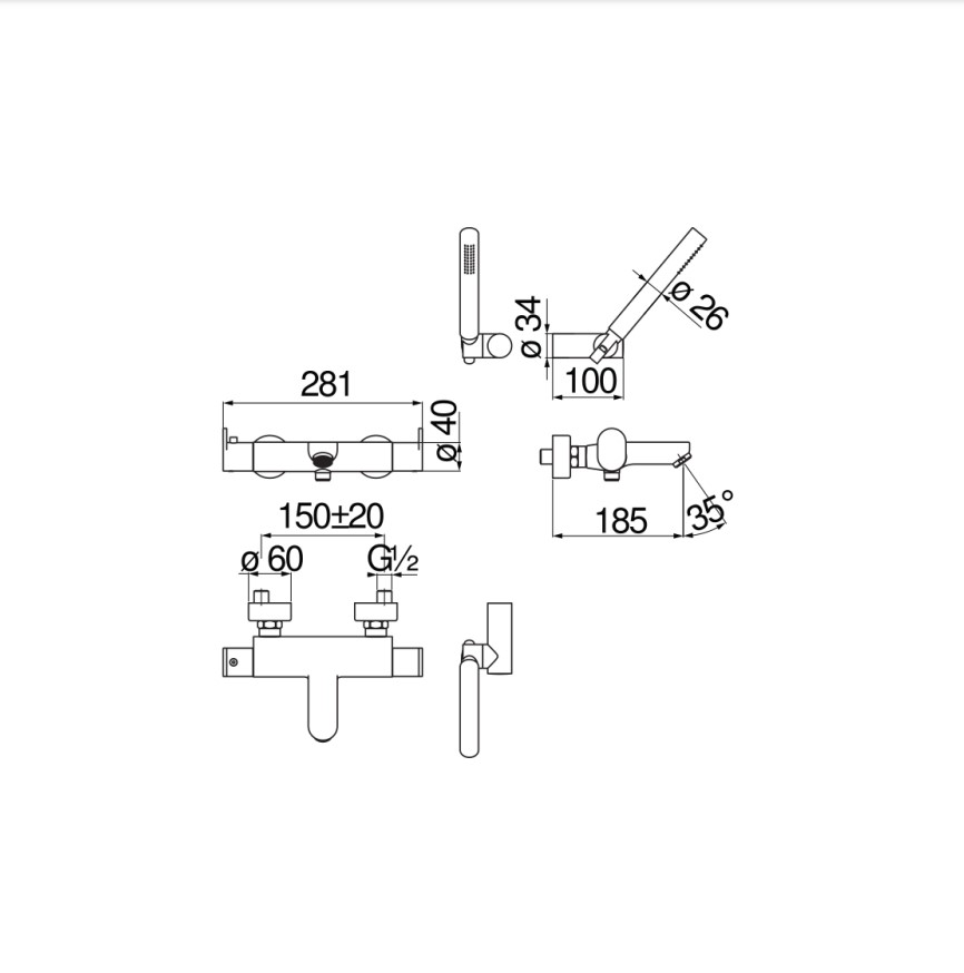 Змішувач для ванни UP Velvet Black (UP94010BM), Nobili - Зображення 1842205-d28a2.jpg